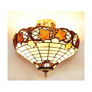 Tiffany loftlampe DD148 hvid skærm brune og gyldne vinranker med brune blade ø40cm
